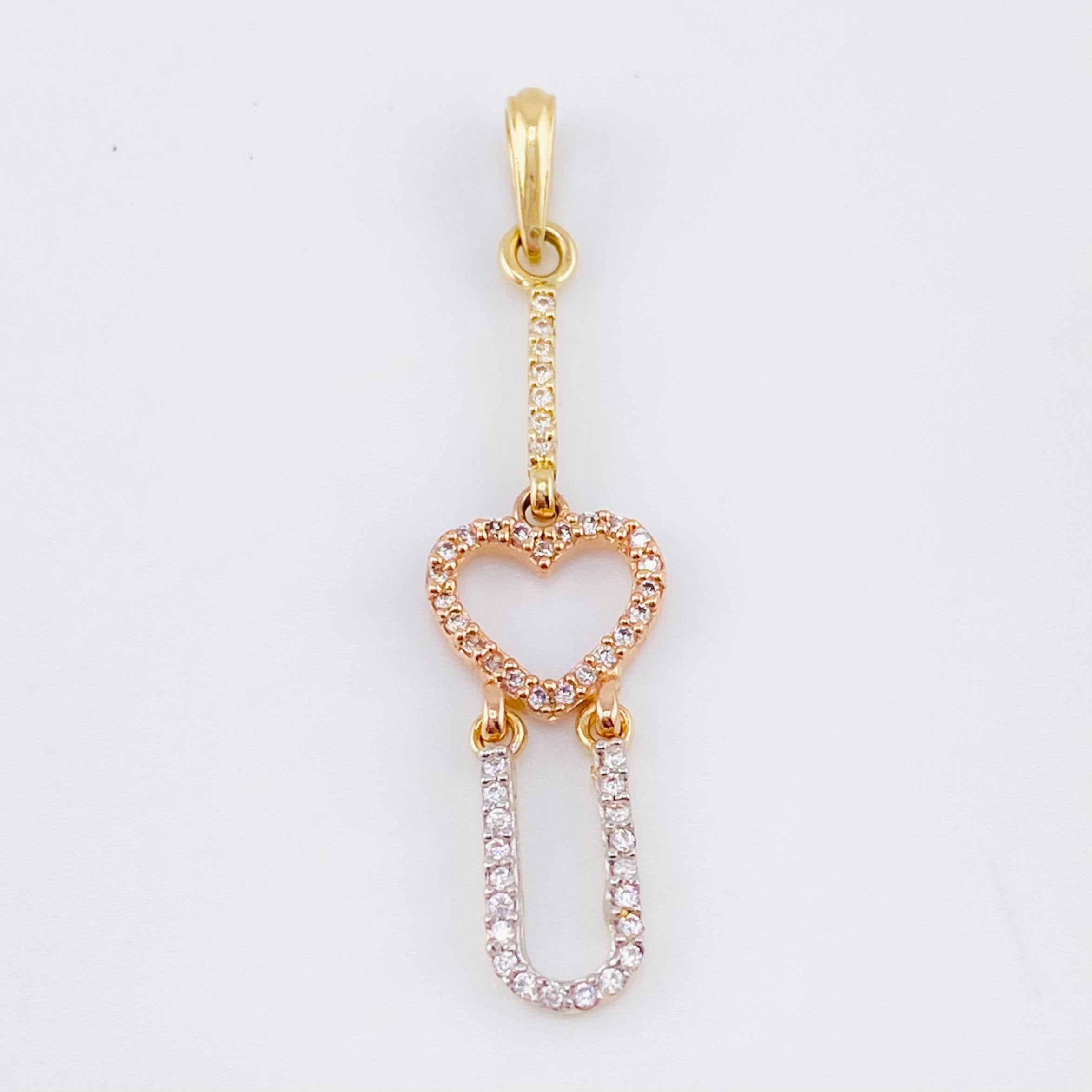 Dije Corazon Colgante Articulado 1.5gr / 4cm / Dos Oros Amarillo Rosa 18K