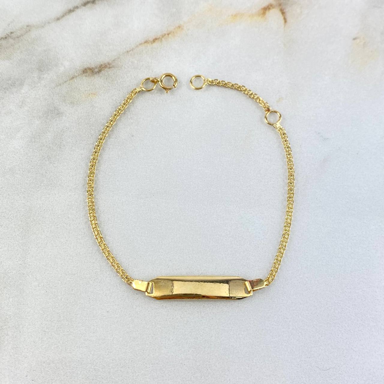 Pulso Chino 1.3gr / 14cm-16cm / 1.5mm Placa Bebe Rectangular Curva Oro Amarillo +1 ©