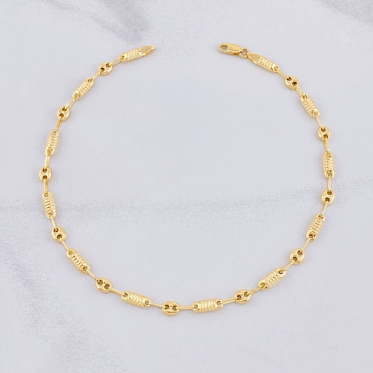 Tobillera Rustica Barril GC 3.35g / 25.4cm / 4.1mm Oro Amarillo 18K