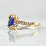 Anillo Solitario Halo Rectangular 2.6gr / T6 3/4 / Oro 18K ©