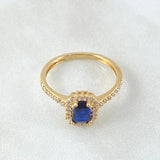 Anillo Solitario Halo Rectangular 2.7gr / T9 / Oro 18K