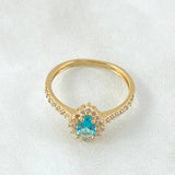 Anillo Solitario Halo Gota 2.45gr / T7 / Oro 18K ©
