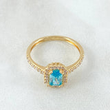 Anillo Solitario Halo Rectangular 2.8gr / T8 / Oro Amarillo 18K