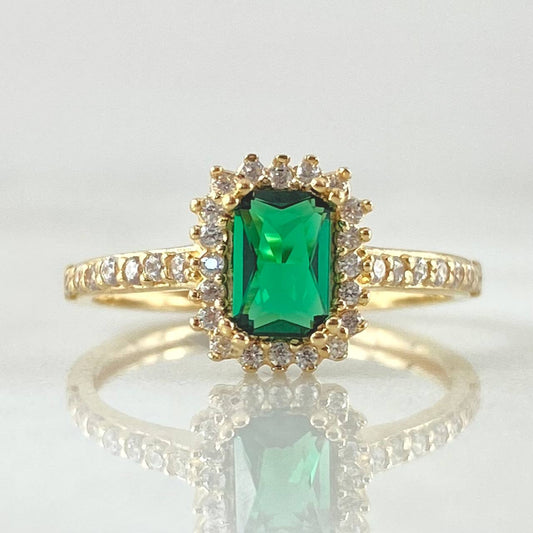 Anillo Solitario Halo Rectangulo 2.4gr / T4 3/4 / Oro 18K *