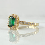 Anillo Solitario Halo Rectangulo 2.4gr / T4 3/4 / Oro 18K *
