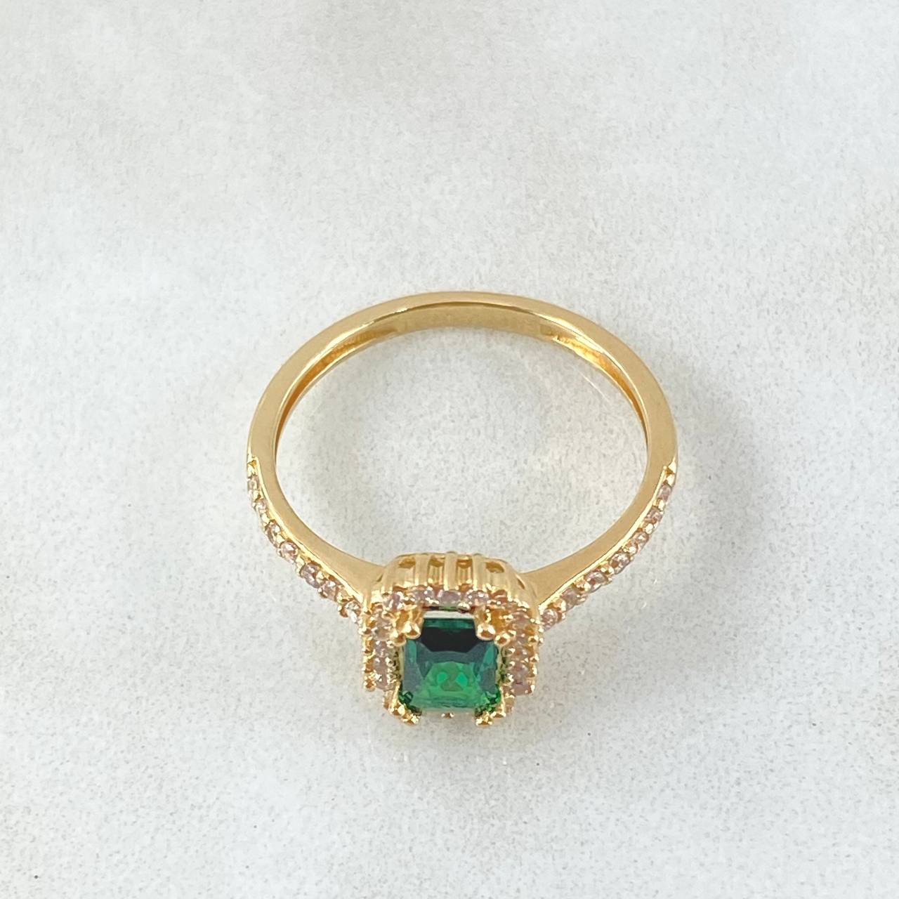 Anillo Solitario Halo Rectangulo 2.4gr / T4 3/4 / Oro 18K *