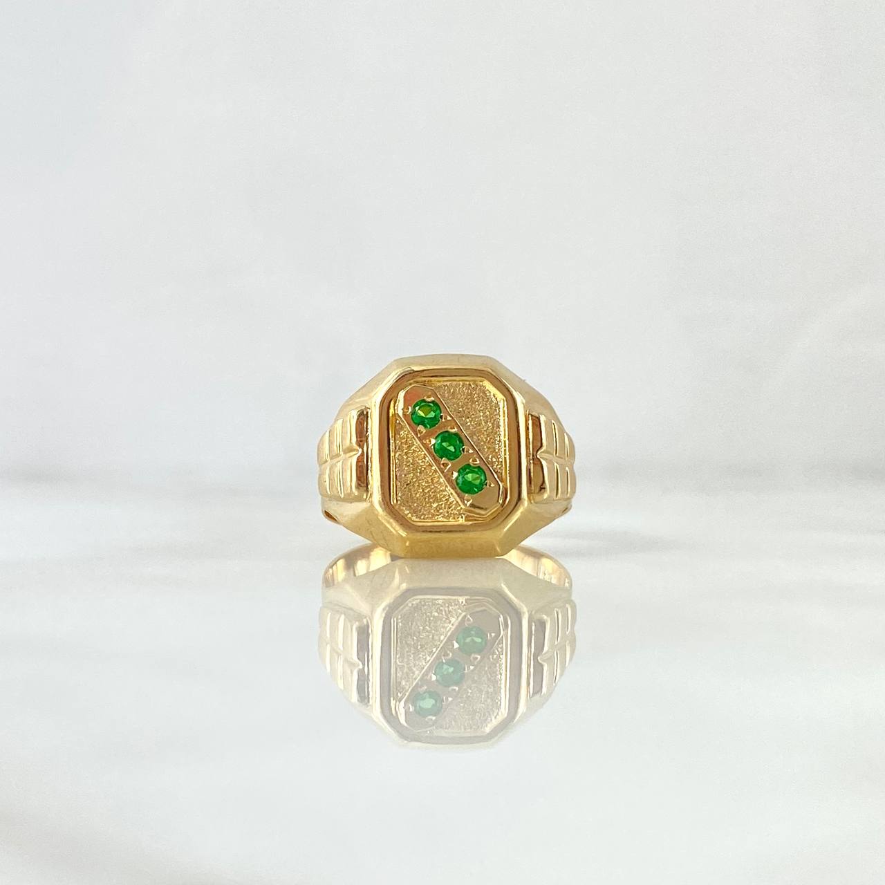 Anillo Sello Trinity 4.2gr / T8 3/4 / Circones Verdes Oro Amarillo 18K