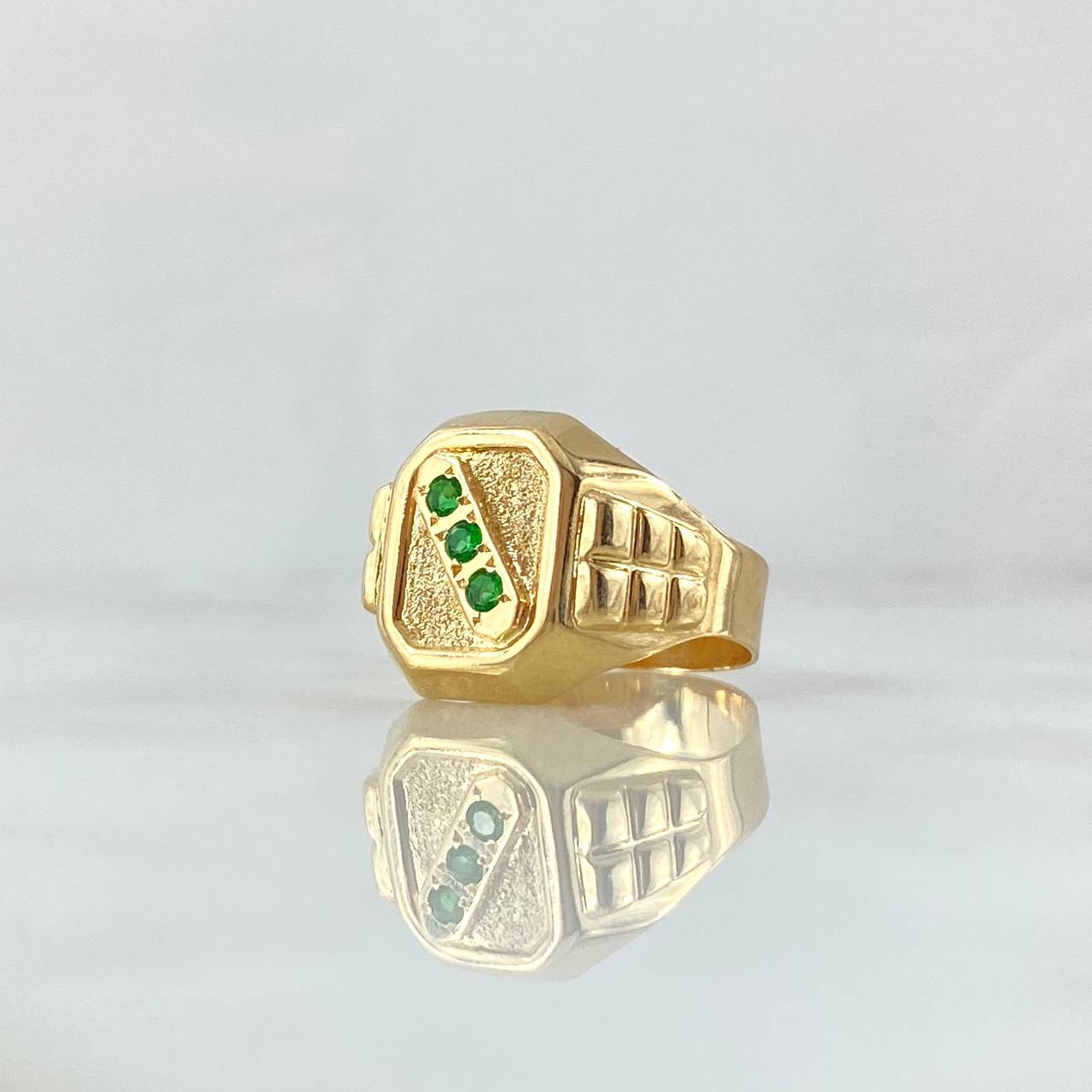 Anillo Sello Trinity 4.3gr / T9 1/4 / Circones Verdes Oro Amarillo 18K