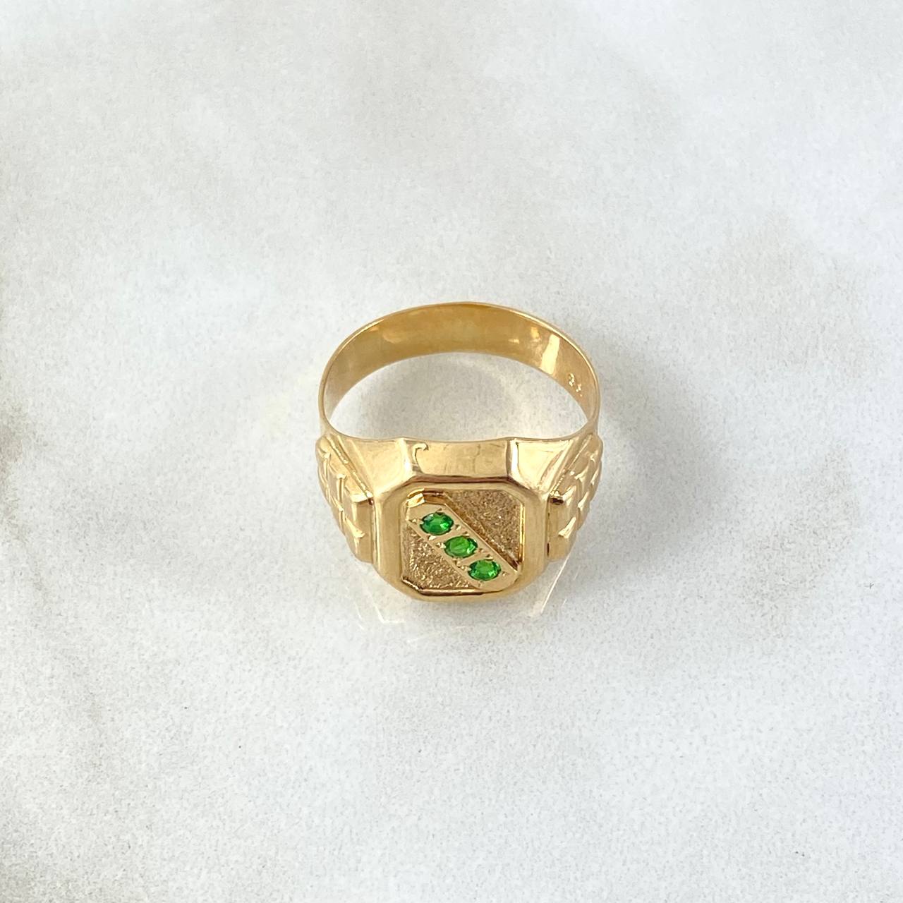 Anillo Sello Trinity 4.3gr / T9 1/4 / Circones Verdes Oro Amarillo 18K