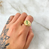 Anillo Sello Trinity 4.2gr / T8 3/4 / Circones Verdes Oro Amarillo 18K