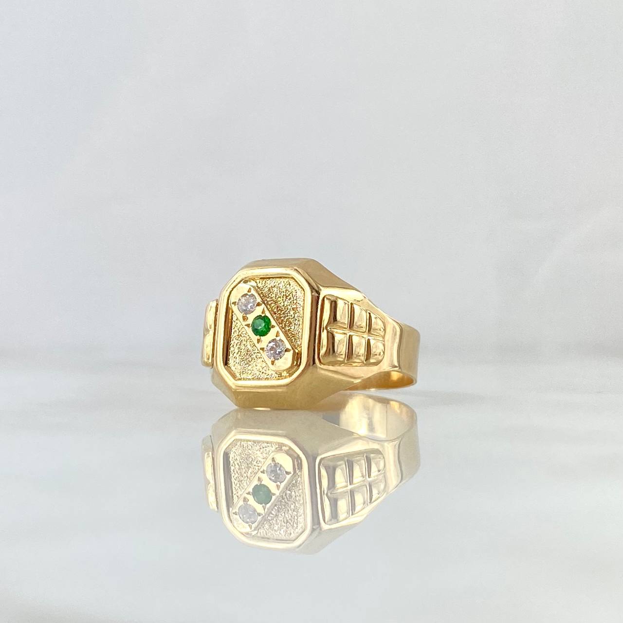 Anillo Sello Trinity 4.45gr / T10 1/4 / Circones Blancos Verde Oro Amarillo 18K *