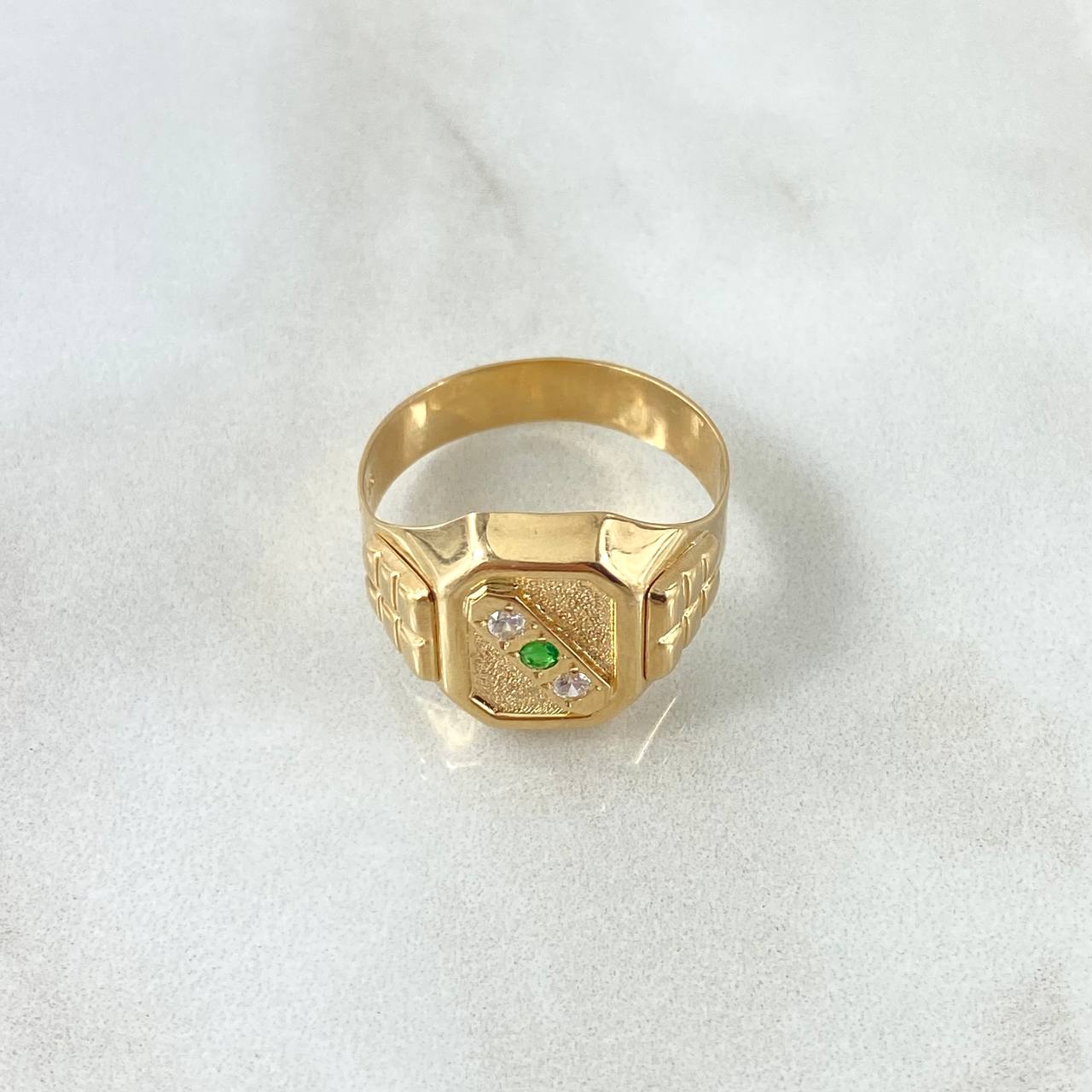 Anillo Sello Trinity 4.25gr / T11 / Circones Blancos Verde Oro Amarillo 18K