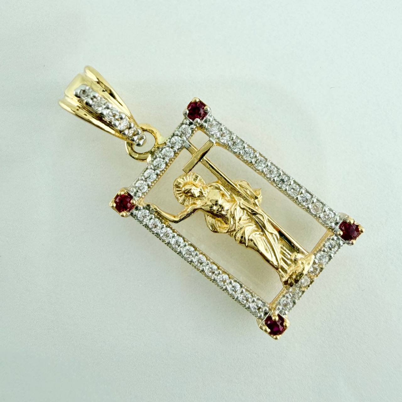 Dije Jesus Cruz 2.45gr / 2.5cm / Dos Oros Amarillo Blanco 18K &