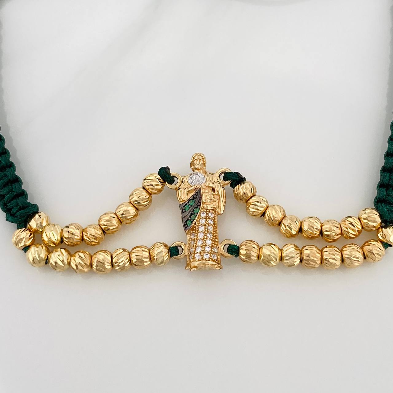 Pulsera Tejida Verde San Judas Tadeo 4.45gr / Tres Oros 18K %