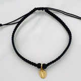 Pulsera Tejida Negra Virgen Milagrosa 0.55gr / Oro Amarillo 18K %