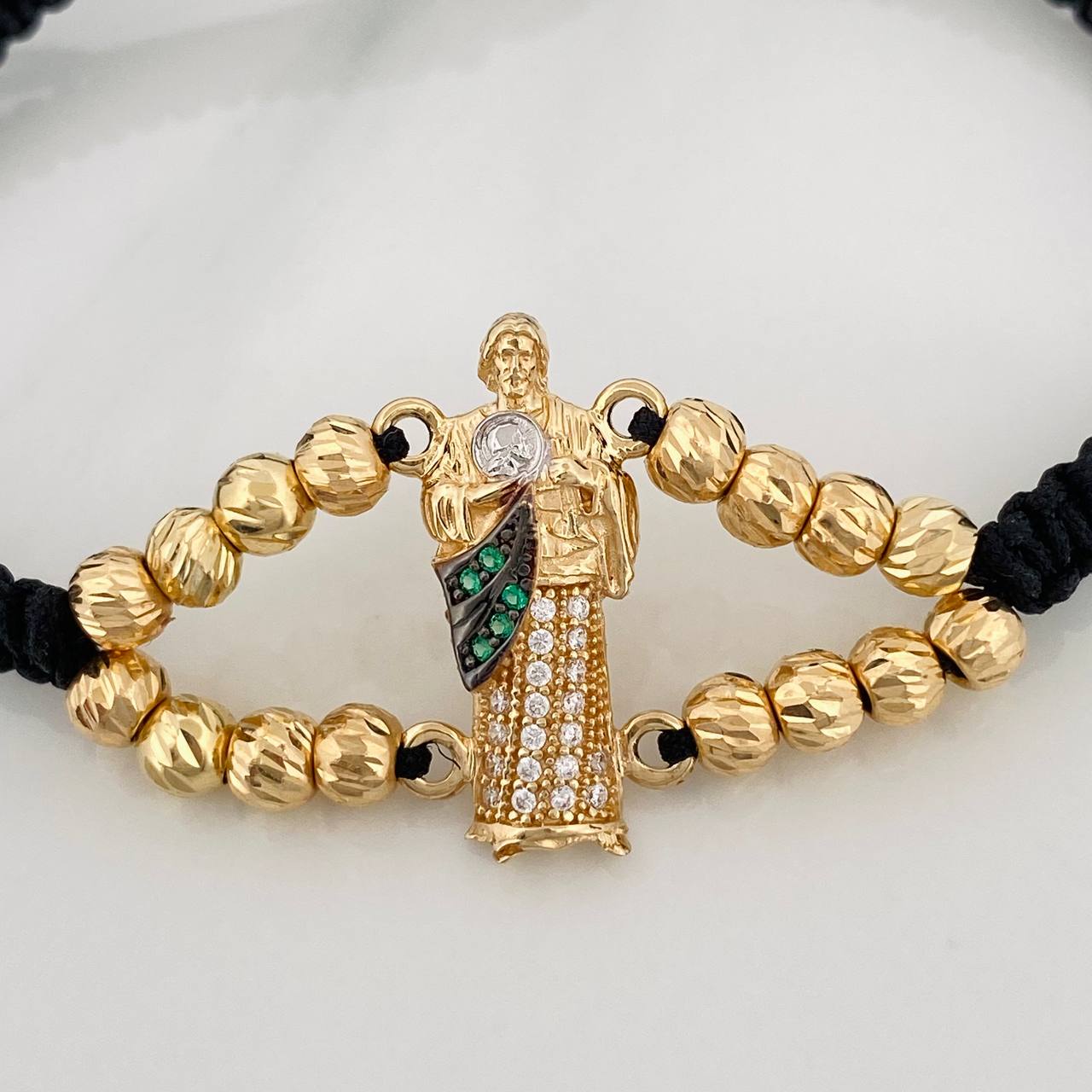Pulsera Tejida Negra San Judas Tadeo 3.1gr / Tres Oros 18K %
