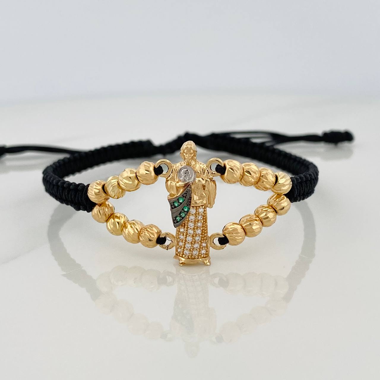 Pulsera Tejida Negra San Judas Tadeo 3.1gr / Tres Oros 18K %