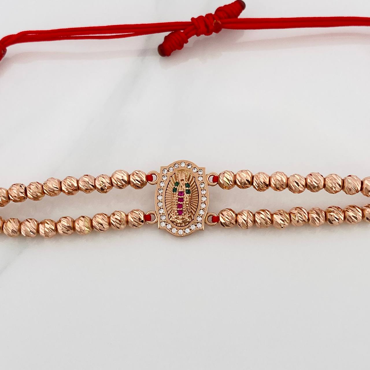 Pulsera Tejida Roja Virgen Guadalupe 5.3gr / Oro Rosa 18K %