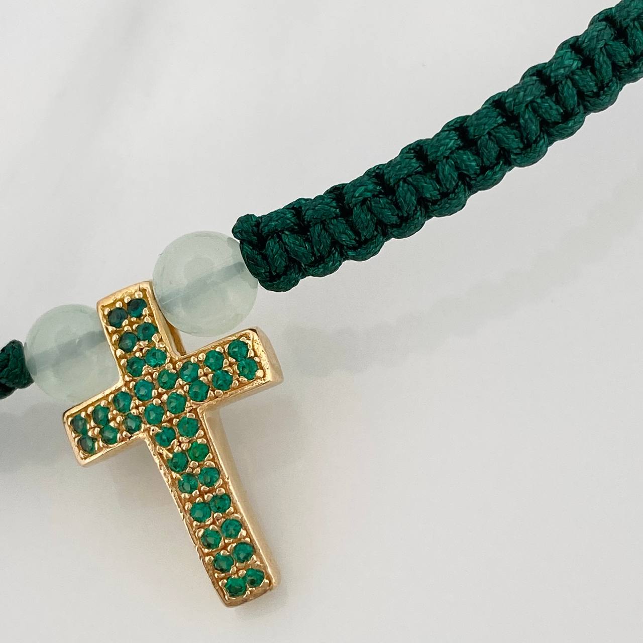 Pulsera Tejida Verde Cruz 2.55gr / Oro Amarillo 18K %