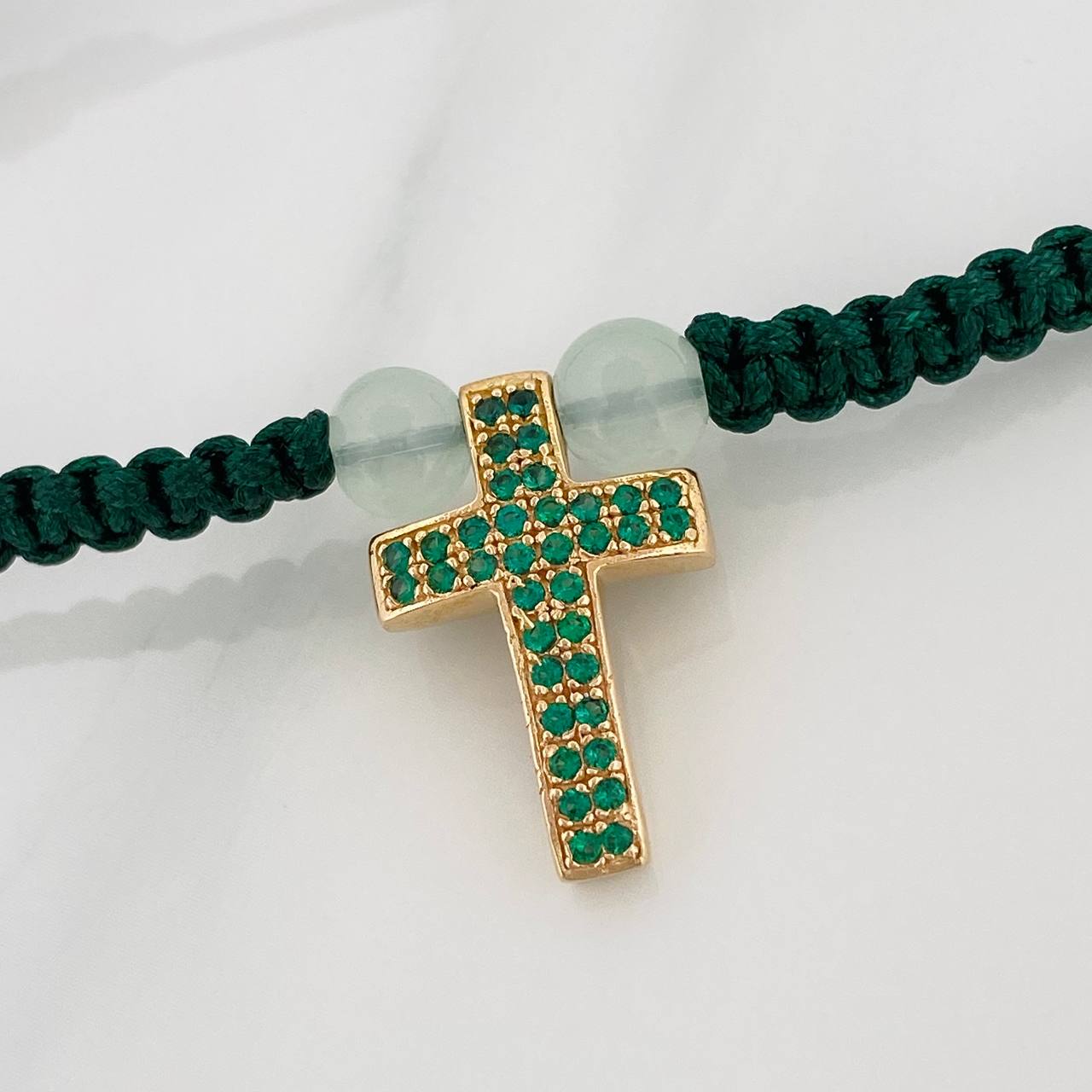 Pulsera Tejida Verde Cruz 2.55gr / Oro Amarillo 18K %