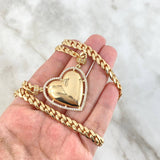 Cadena Cubana 56.35gr / 45cm / 6.3mm Corazon Broche Cajon Circones Blancos Oro Amarillo *