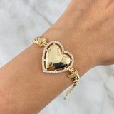 Pulso Cubano 21.05gr / 16cm / 6.3mm Corazon Broche Cajon Circones Blancos Oro Amarillo  *