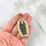 Dije Virgen de Guadalupe 18gr / 6.4cm / Circones de Colores Dos Oros Amarillo Blanco