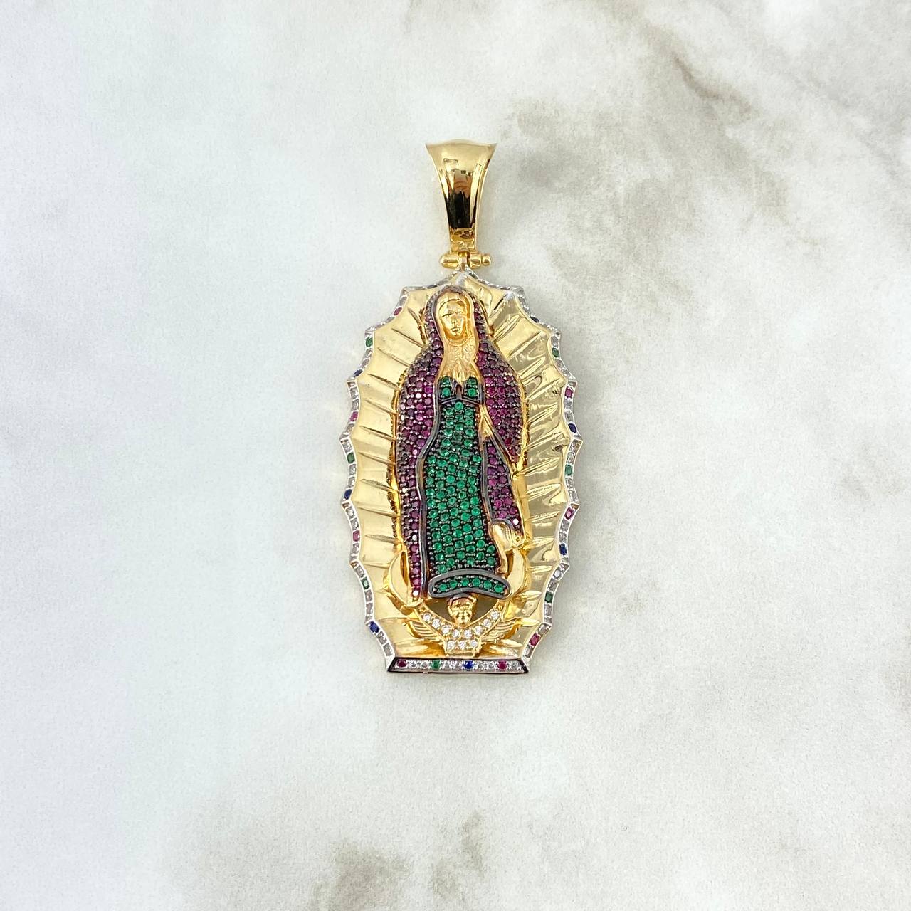 Dije Virgen de Guadalupe 18gr / 6.4cm / Circones de Colores Dos Oros Amarillo Blanco