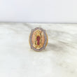 Anillo Virgen de Guadalupe 15.9gr / T8 1/2 / Circones Blancos-Verdes-Fucsias Tres Oros