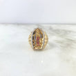 Anillo Virgen de Guadalupe 15.5gr / T11 / Circones Blancos-Azules-Fucsias Dos Oros Amarillo Blanco