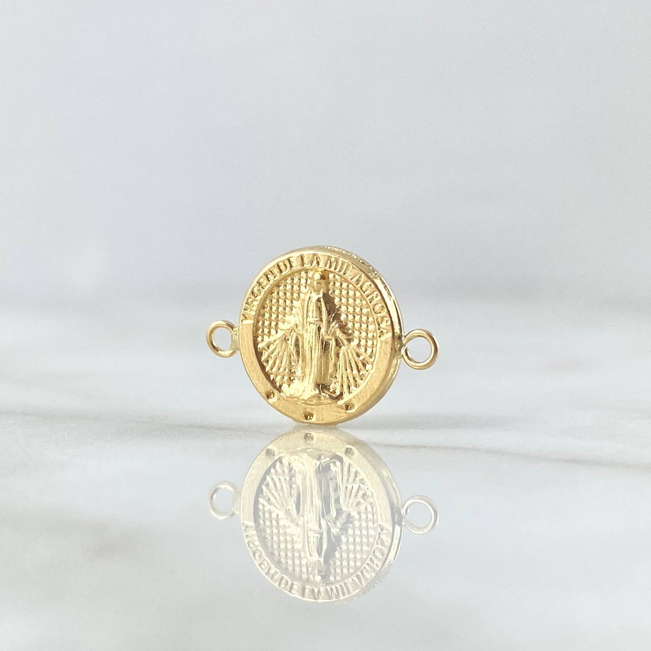 Herraje Virgen Milagrosa 0.85gr / 1.2cm-1.8cm / Circulo Texturizado Oro Amarillo 18K ©
