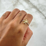 Anillo Oso Corbatin 2.35gr / T6 1/2 / Circones Blancos  Oro Amarillo 18K