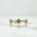 Anillo Trio De Flores 1.95gr / T6 1/4 / Circones Blancos Verdes Oro Amarillo 18K