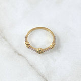 Anillo Trio De Flores 1.95gr / T6 1/4 / Circones Blancos Verdes Oro Amarillo 18K