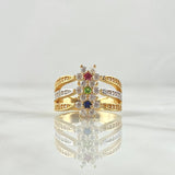 Anillo Trio Flor Nevada 4.9gr / T6 / Cicones Blancos Verdes Azul Fucsia Oro Amarillo 18K