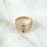 Anillo Trio Flor Nevada 4.9gr / T6 / Cicones Blancos Verdes Azul Fucsia Oro Amarillo 18K
