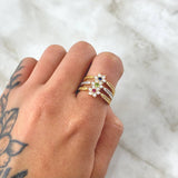 Anillo Trio Flor Nevada 4.9gr / T6 / Cicones Blancos Verdes Azul Fucsia Oro Amarillo 18K