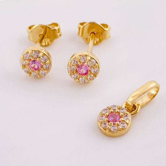Set Circular Topos + Dije 1.45gr / 1cm / 5mm Oro Amarillo 18K ©