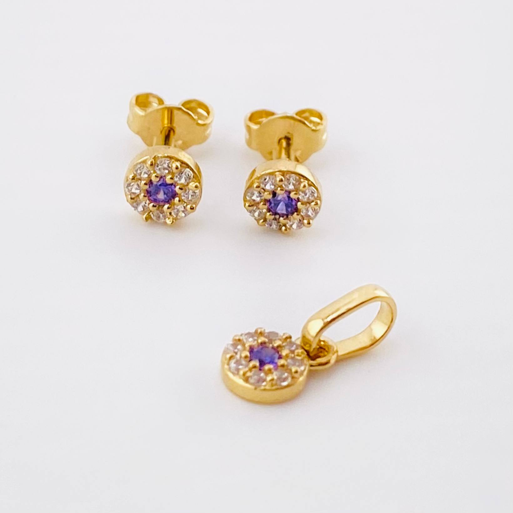 Set Circular Topos + Dije 1.5gr / 1cm / 5mm Oro Amarillo 18K ©