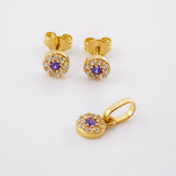 Set Circular Topos + Dije 1.5gr / 1cm / 5mm Oro Amarillo 18K ©