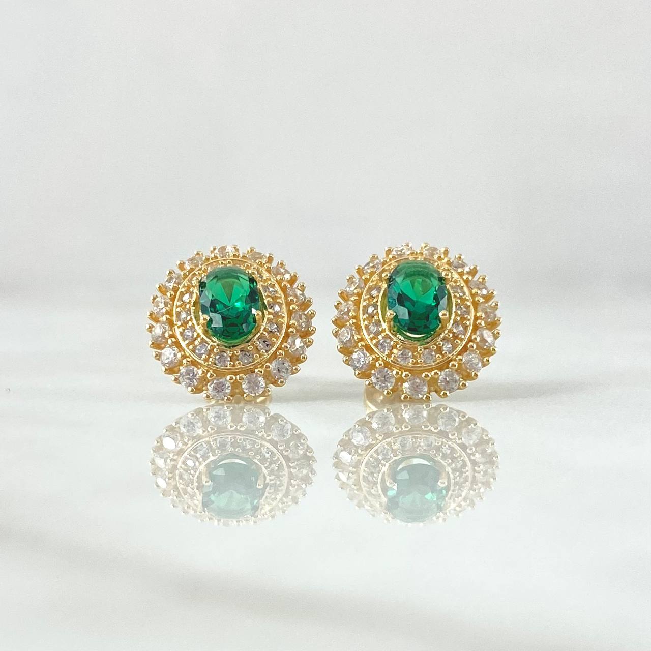 Topos Halo Ovalado Tupido 3.75gr / 11.4mm Circones Blancos Verdes Oro Amarillo 18K ©