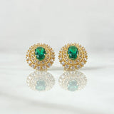 Topos Halo Ovalado Tupido 3.75gr / 11.4mm Circones Blancos Verdes Oro Amarillo 18K ©