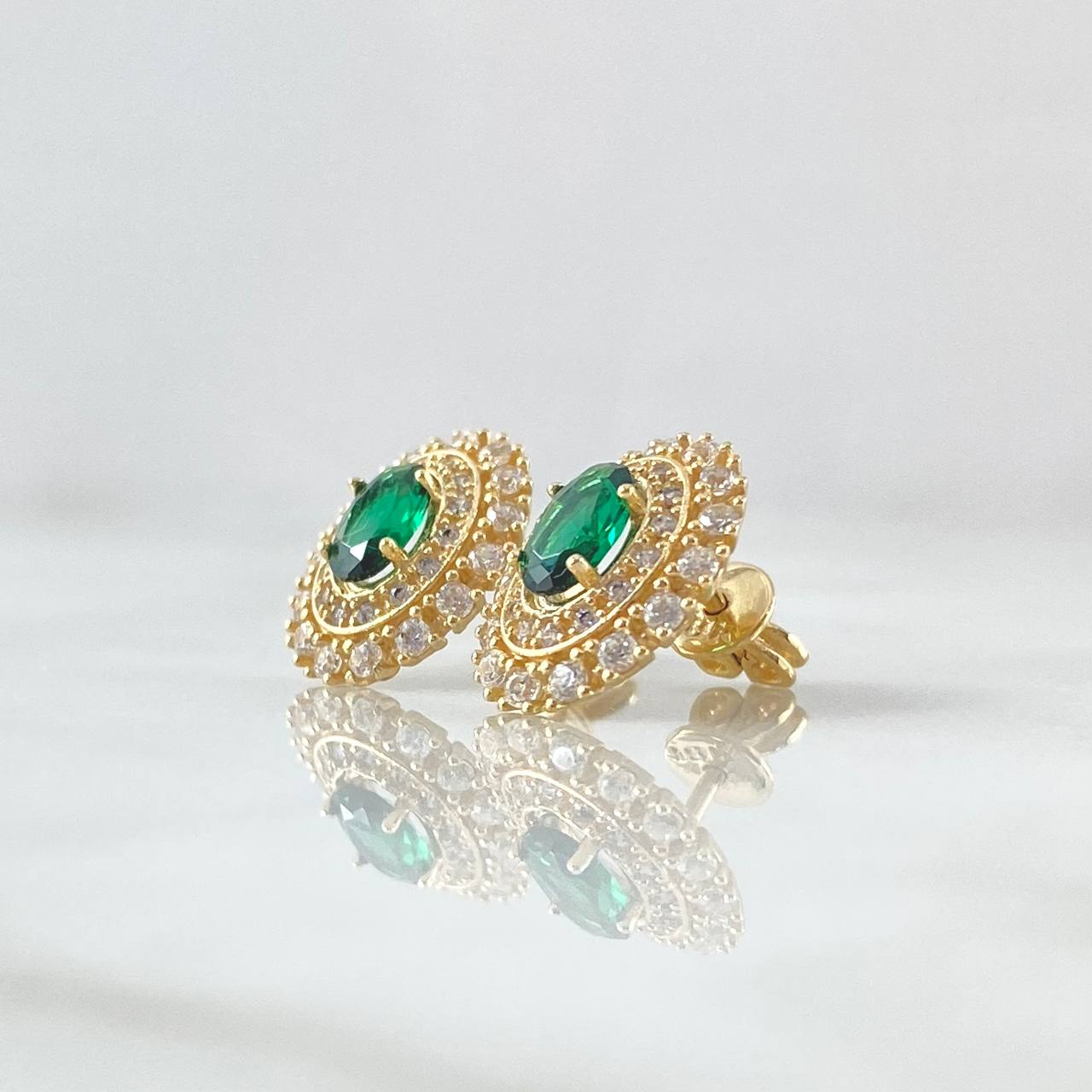 Topos Halo Ovalado Tupido 3.75gr / 11.4mm Circones Blancos Verdes Oro Amarillo 18K ©