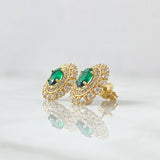 Topos Halo Ovalado Tupido 3.75gr / 11.4mm Circones Blancos Verdes Oro Amarillo 18K ©