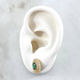 Topos Halo Ovalado Tupido 3.75gr / 11.4mm Circones Blancos Verdes Oro Amarillo 18K ©