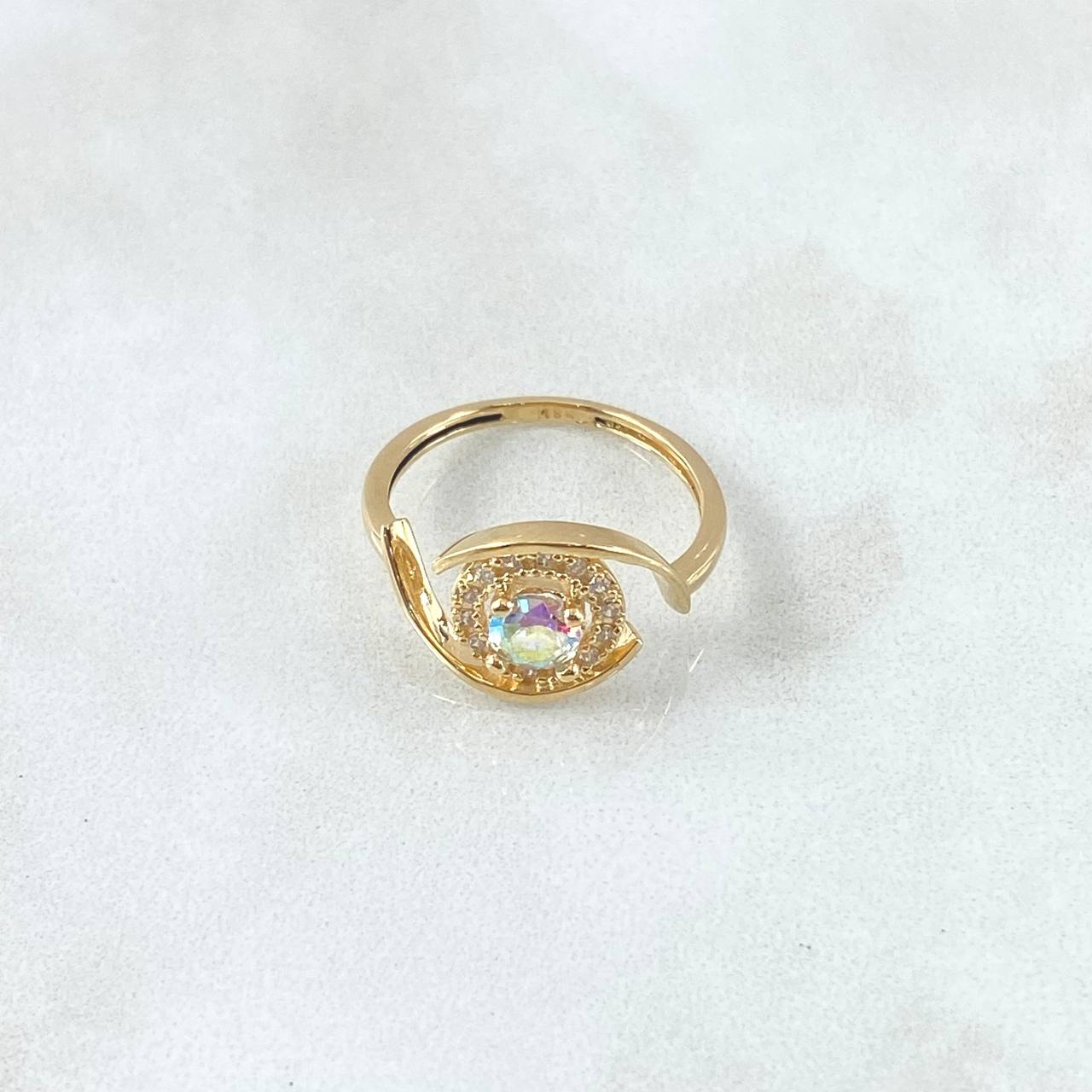 Anillo Solitario Esfera Abrazada Translucido 2.45gr / T5 1/2 / Circones Blancos Oro Amarillo 18K ©