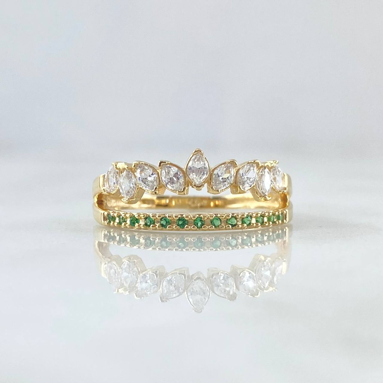 Anillo Carama Sobre Churumbela 2.65gr / T7 1/2 / Circones Blancos Verdes Oro Amarillo 18K ©