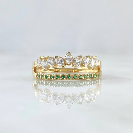 Anillo Carama Sobre Churumbela 2.65gr / T7 1/2 / Circones Blancos Verdes Oro Amarillo 18K ©