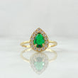 Anillo Solitario Halo Gota 2.2gr / T6 3/4 / Circones Blancos Verde Oro Amarillo 18K ©
