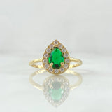 Anillo Solitario Halo Gota 2.2gr / T6 3/4 / Circones Blancos Verde Oro Amarillo 18K ©